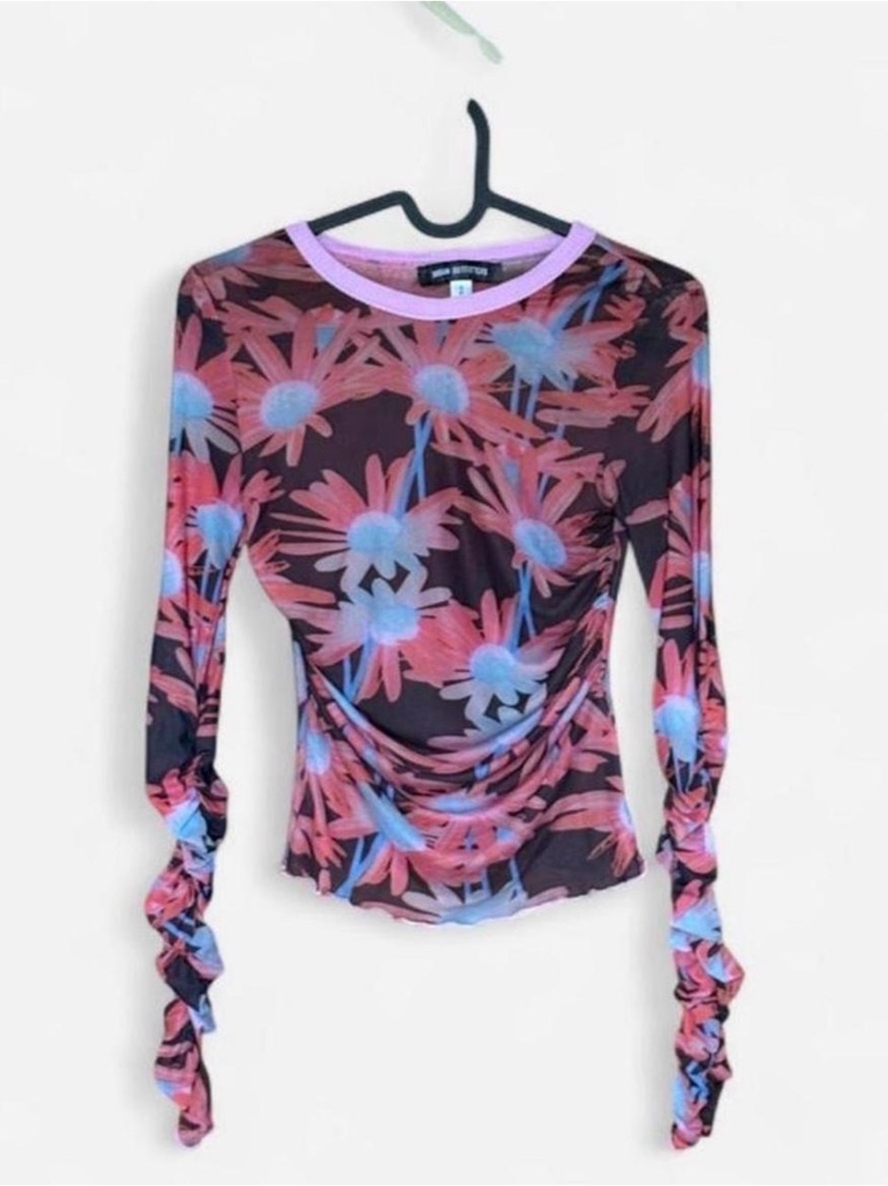 Urban Outfitters pink & blue floral mesh long sleeve top in a S